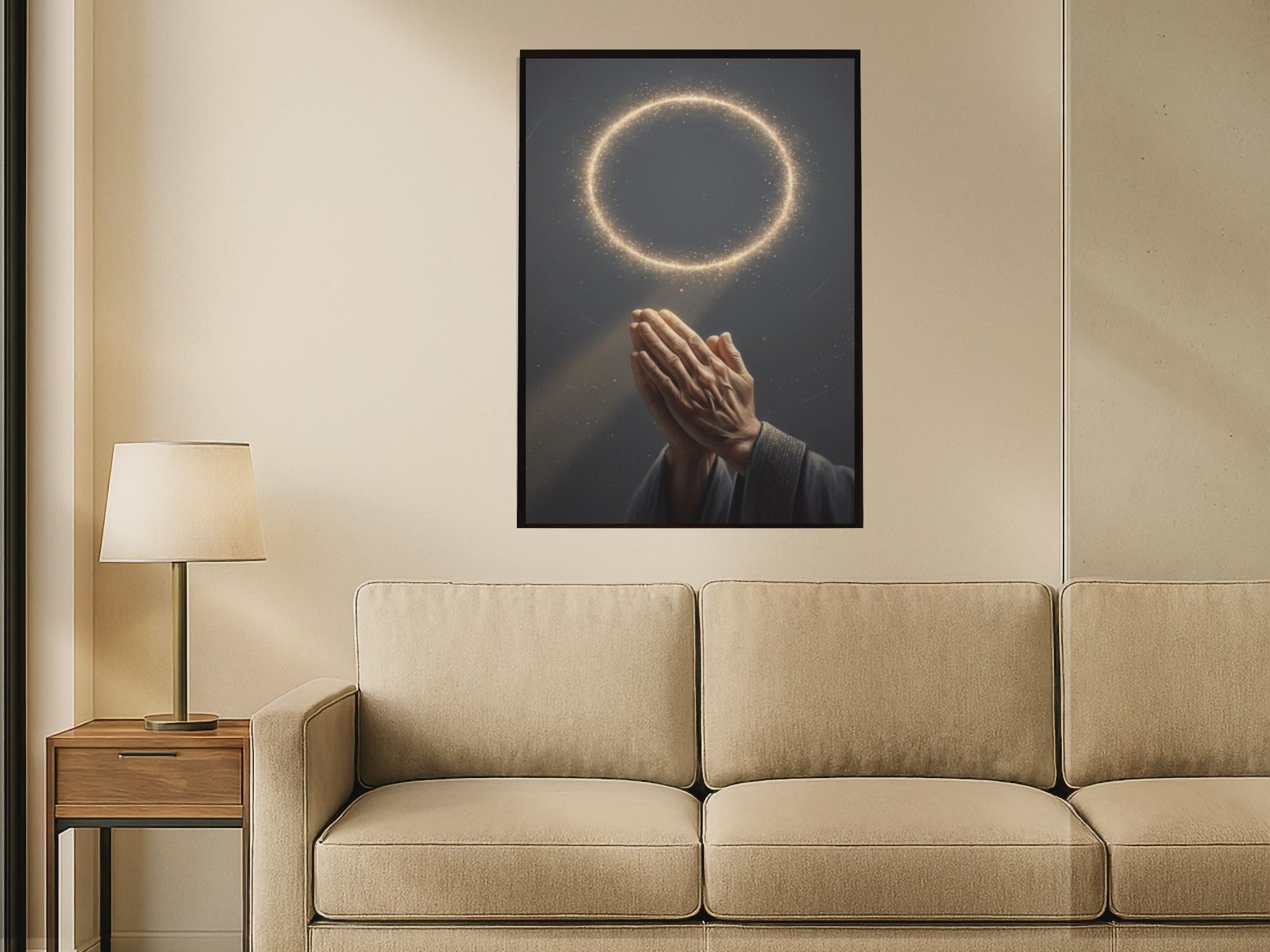 Glowing Halo - Hands in Prayer, Spiritual Wall Art (Digital Download)