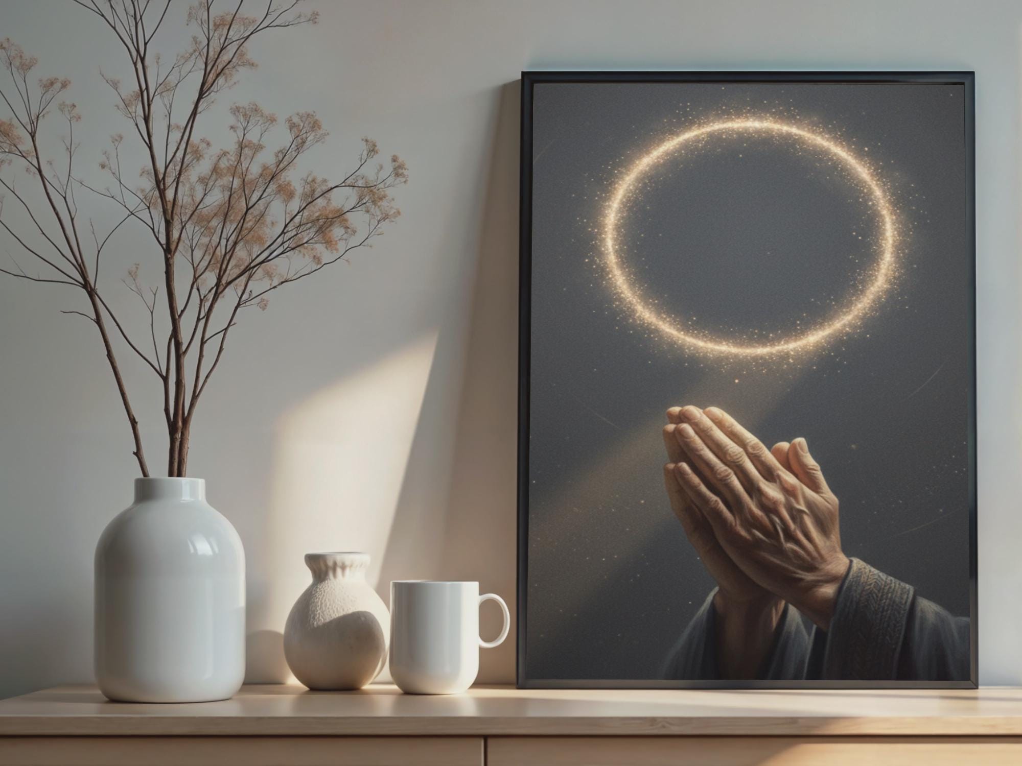 Glowing Halo - Hands in Prayer, Spiritual Wall Art (Digital Download)
