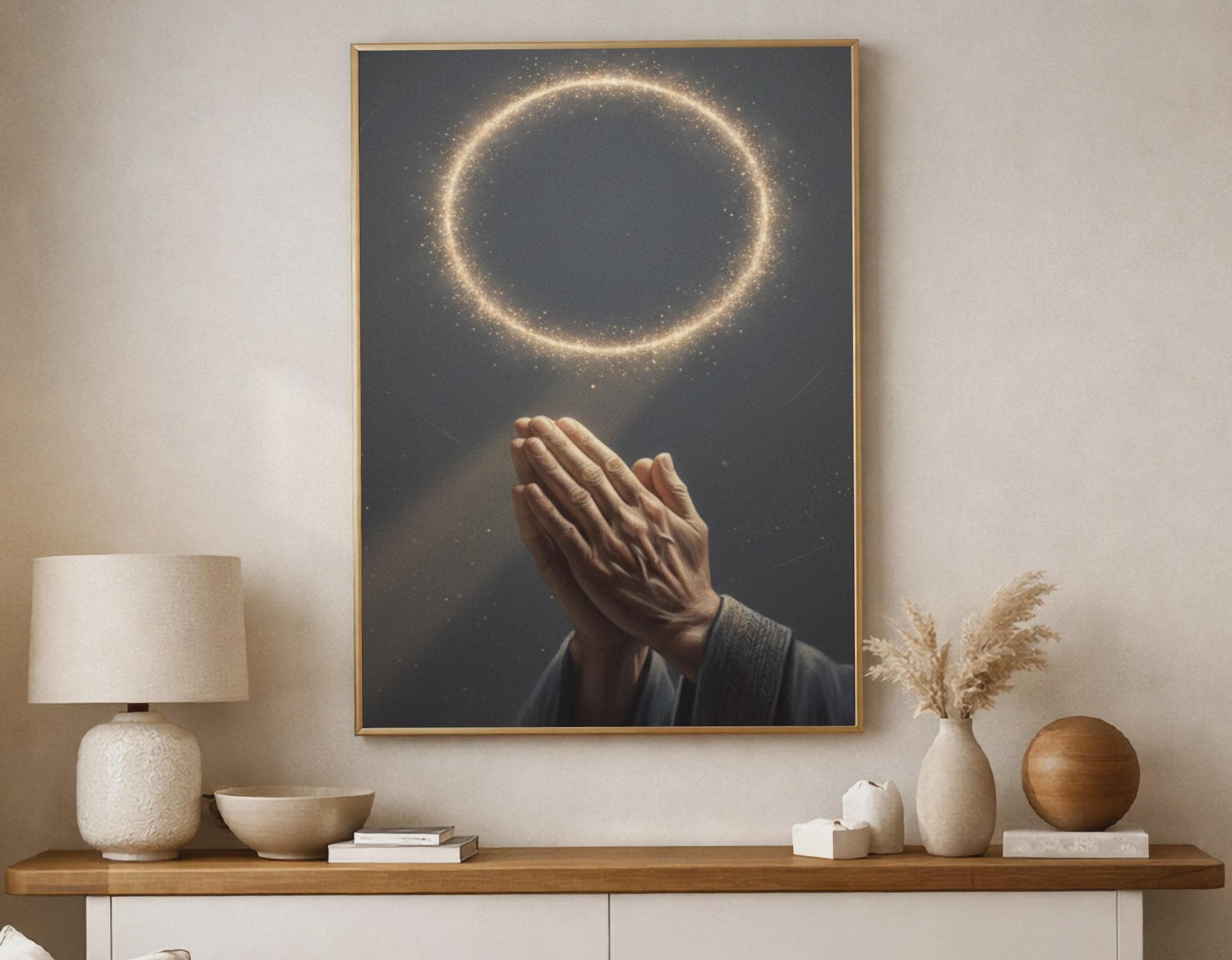 Glowing Halo - Hands in Prayer, Spiritual Wall Art (Digital Download)