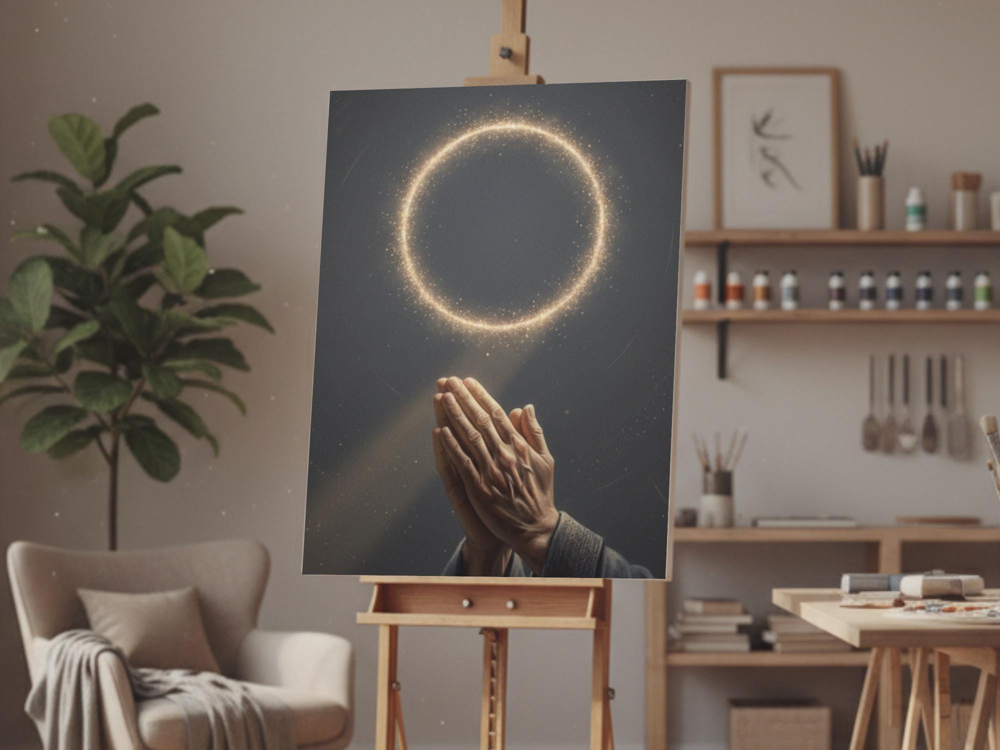 Glowing Halo - Hands in Prayer, Spiritual Wall Art (Digital Download)