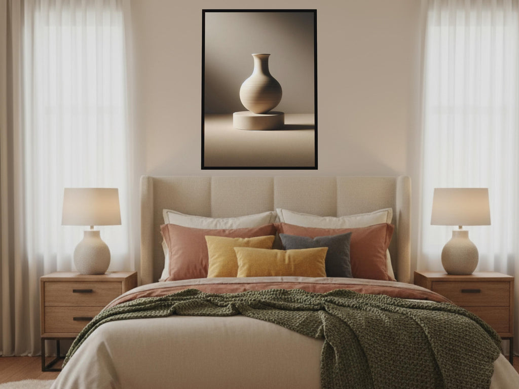 Ceramic Study — A Sculpted Ceramic Vase in Warm Light | Neutral Wall Art