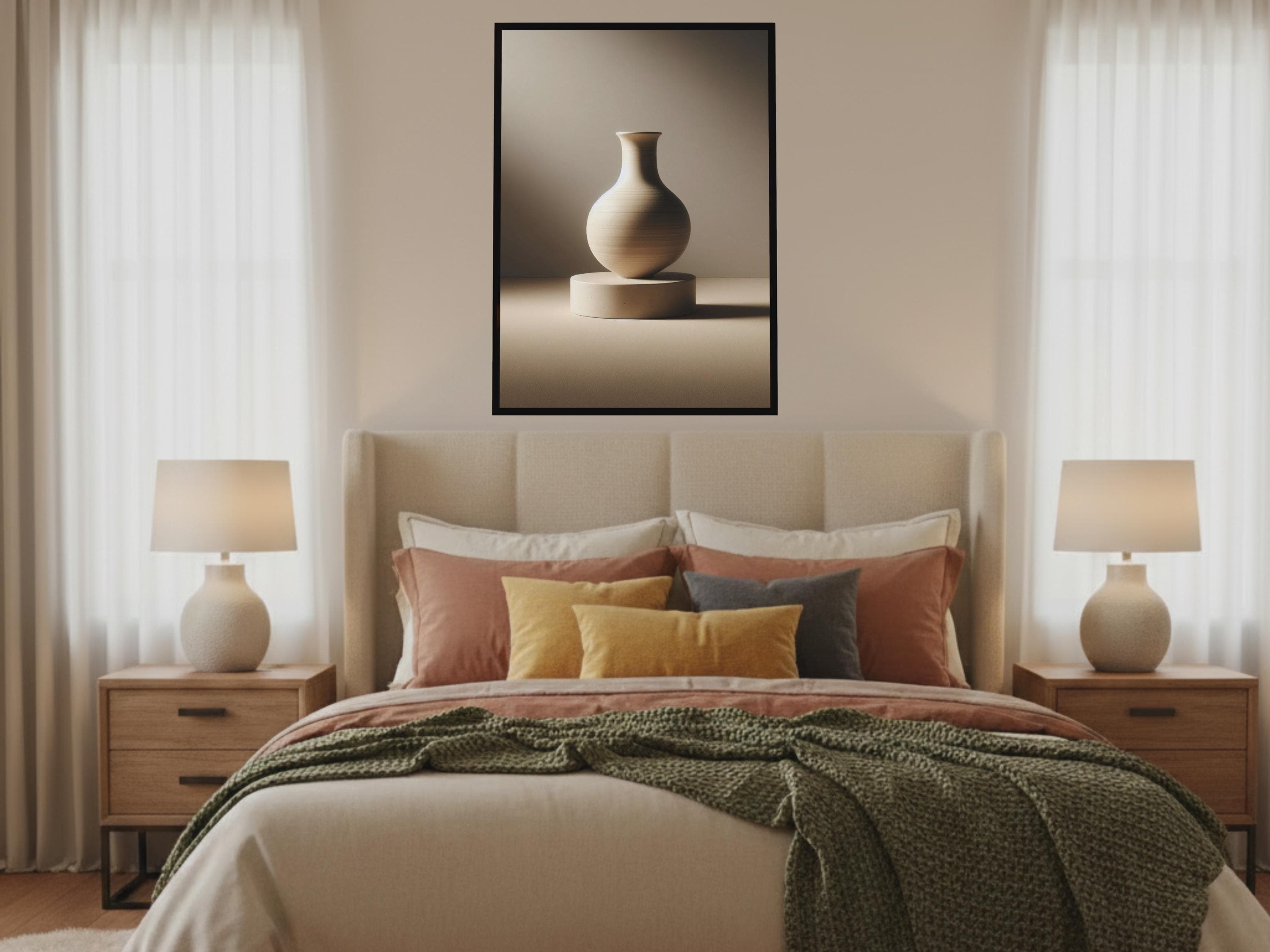 Ceramic Study — A Sculpted Ceramic Vase in Warm Light | Neutral Wall Art