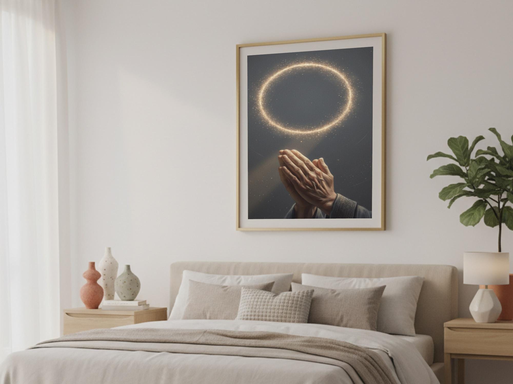 Glowing Halo - Hands in Prayer, Spiritual Wall Art (Digital Download)