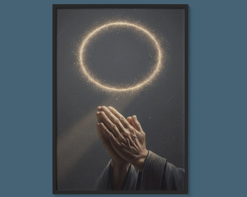 Glowing Halo - Hands in Prayer, Spiritual Wall Art (Digital Download)
