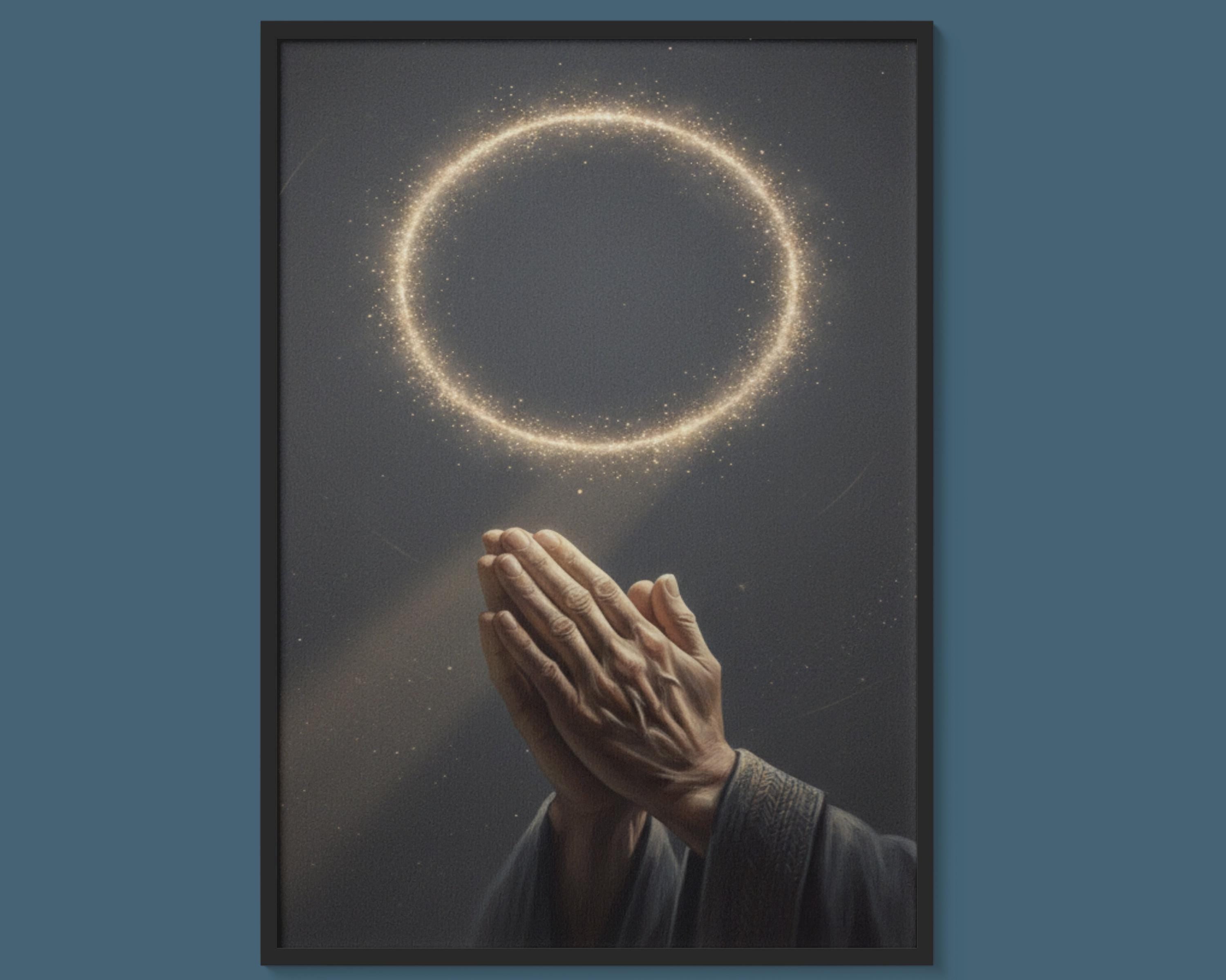 Glowing Halo - Hands in Prayer, Spiritual Wall Art (Digital Download)